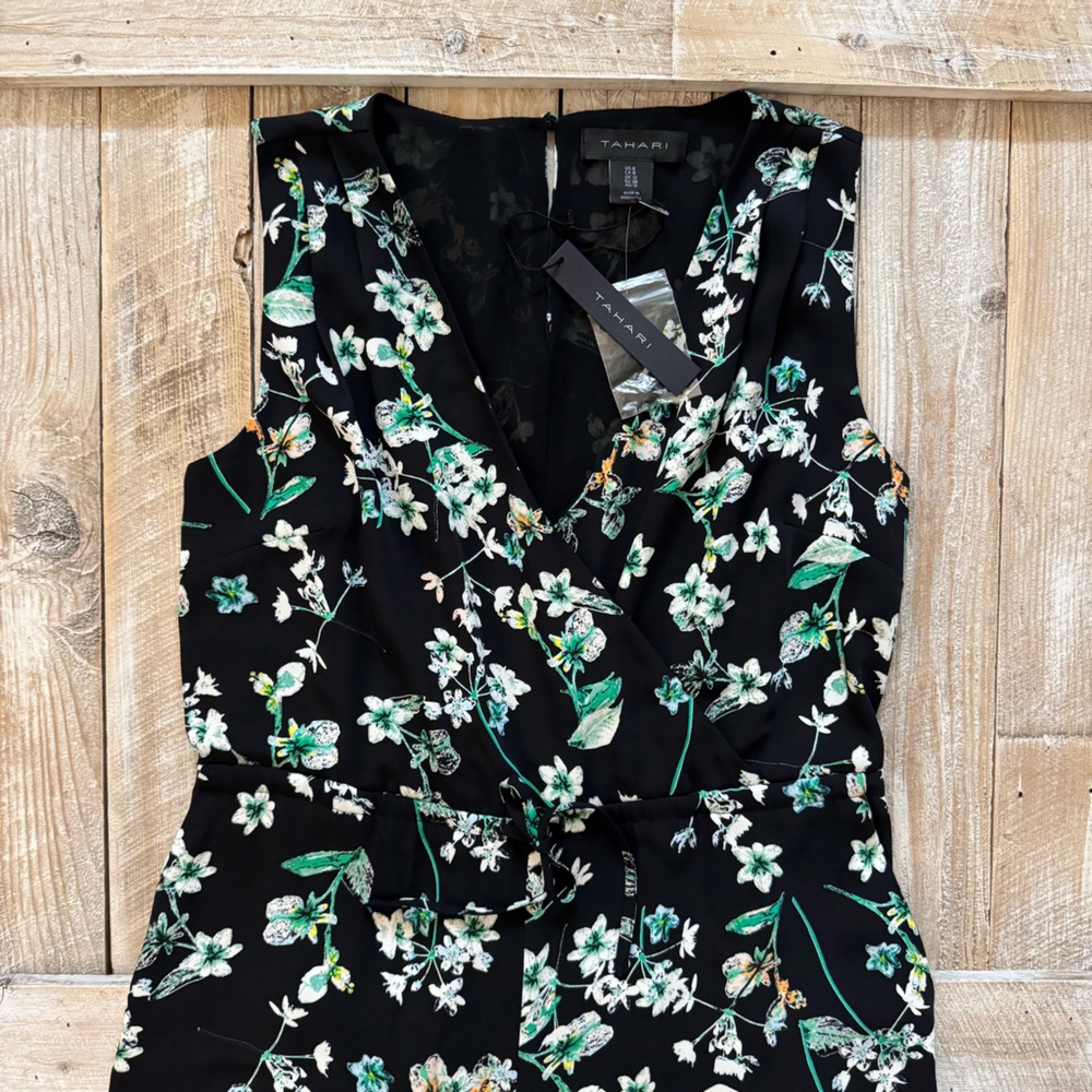 Tahari Floral Sleeveless Jumpsuit Culottes w/ adjustable waist